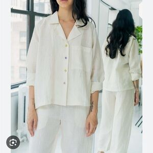 Rujuta Sheth White Linen Blouse with Colorful Buttons - XS